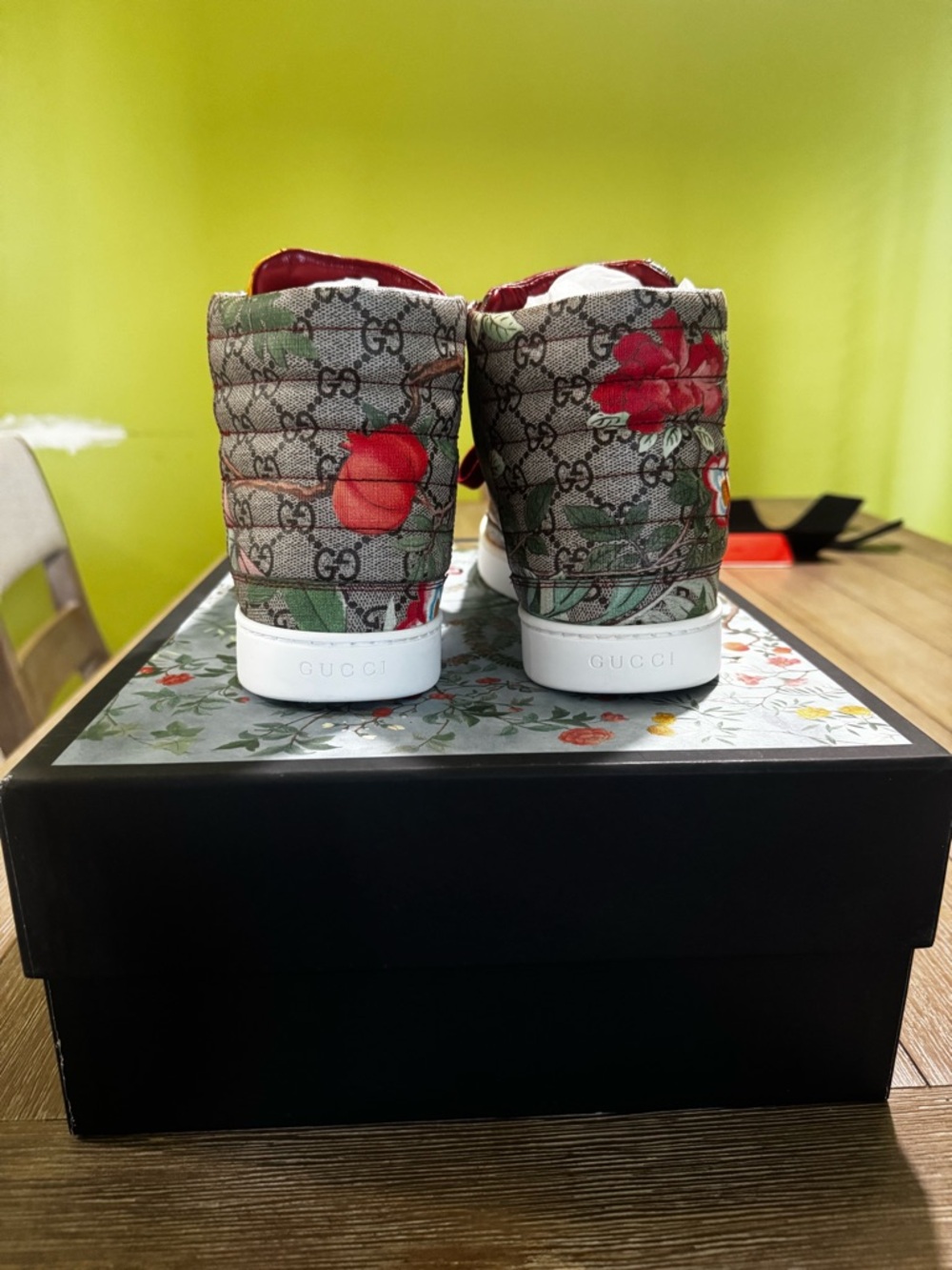 Gucci Tian GG Supreme Floral High Top Sneakers Size 10 (US) Red Lace AUTHENTIC - Picture 5 of 14